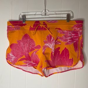 Athleta Womens Athletic Summer Swim Shorts Drawstring Floral Orange XL